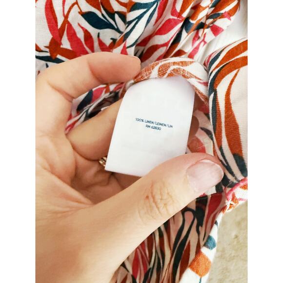 Lands’ End 100% Linen Short Sleeve Botanical Print Blouse Top XL Boho Coastal - Picture 4 of 5